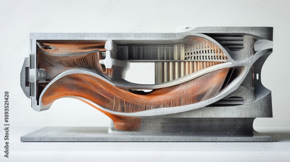 Aufkleber abstract 3d-printed sculpture with intricate internal structures and flowing organic forms.