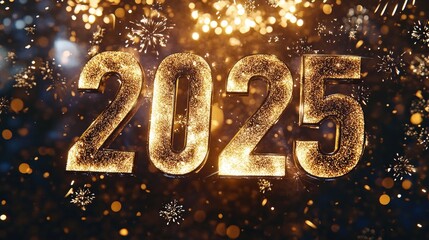 Sparkling gold 2025 New Year's Eve celebration.