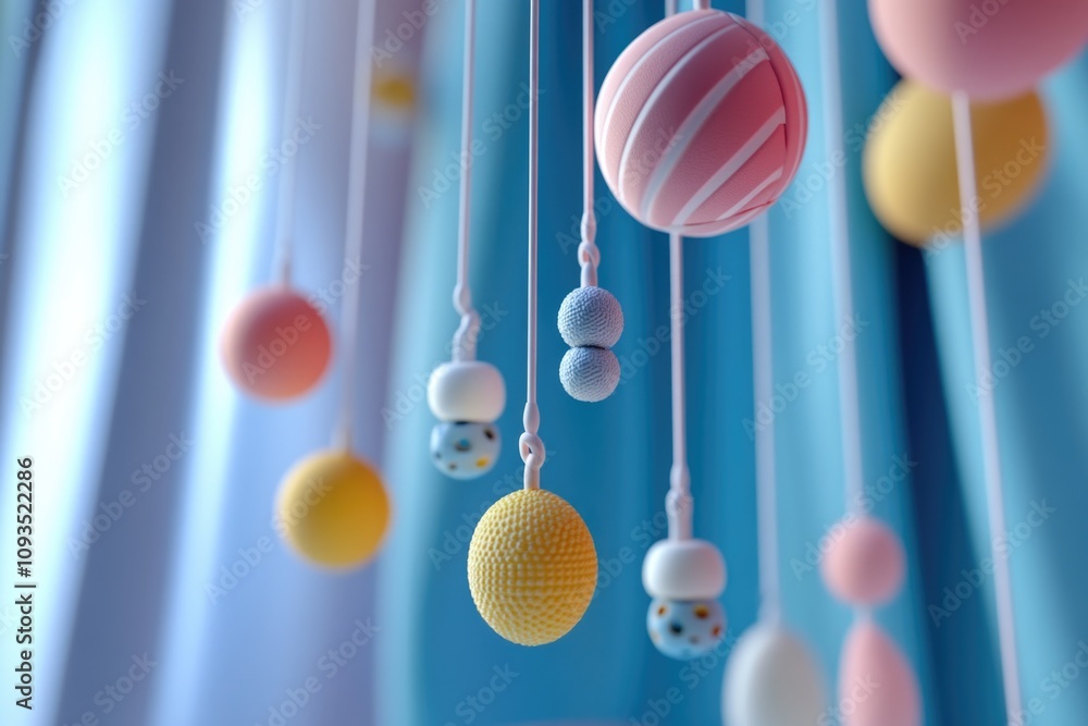 Poster Colorful balls hanging from strings