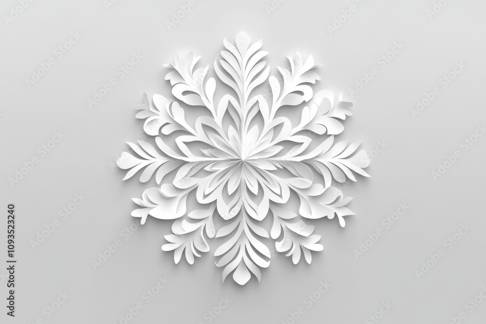 Poster winter snowflake background with copy space, white paper cut style generative ai