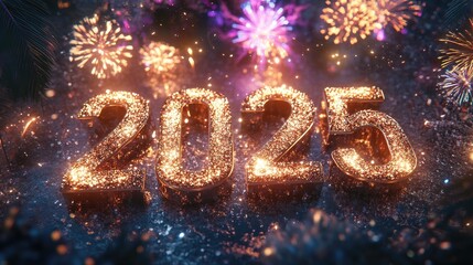 Sparkling 2025 New Year's fireworks.