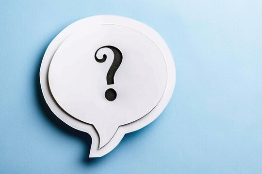 A question mark in a speech bubble on a blue background, perfect for educational or creative projects - Powered by Adobe