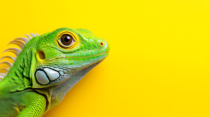 Fototapeta premium Vibrant Iguana Showcasing Nature's Beauty Against a Cheerful Yellow Backdrop