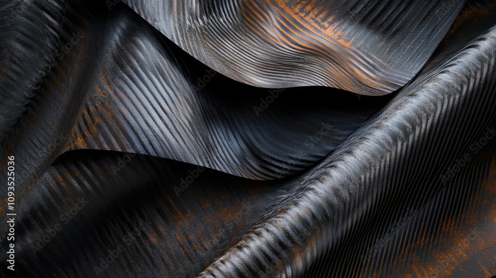 Poster Abstract dark metallic fabric with rust texture and waves.