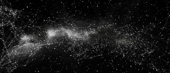 Obraz premium Abstract cosmic nebula with connected lines and stars.