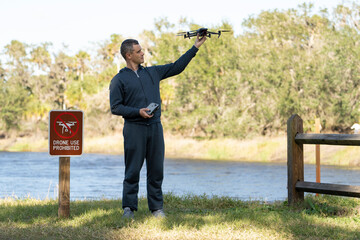 Man is going to fly his quadcopter in no drone area. Operator unlawfully using his UAS in state...