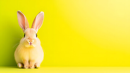 Bright Yellow Backdrop Highlights a Curious Rabbit Enjoying a Moment of Stillness in Nature