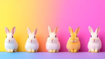 Colorful Rabbits Lined up Against a Vibrant Gradient Background Showcasing Diversity in Nature