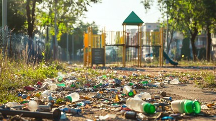 Fototapeta premium Community Responsibility Towards Pollution: Children's Playground Advocating for a Cleaner Environment