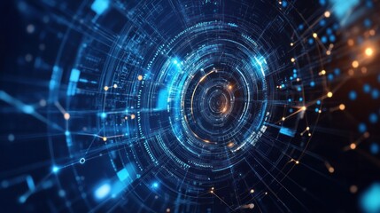 Obraz premium Abstract digital design depicting a futuristic circular network of data and technology.