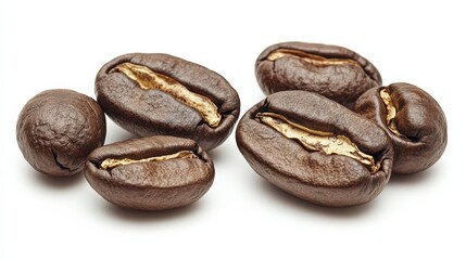 Luxurious Gold-Covered Coffee Beans on White Background