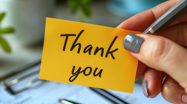 Creative expression of gratitude through handwritten note on yellow sticky paper. Generative AI