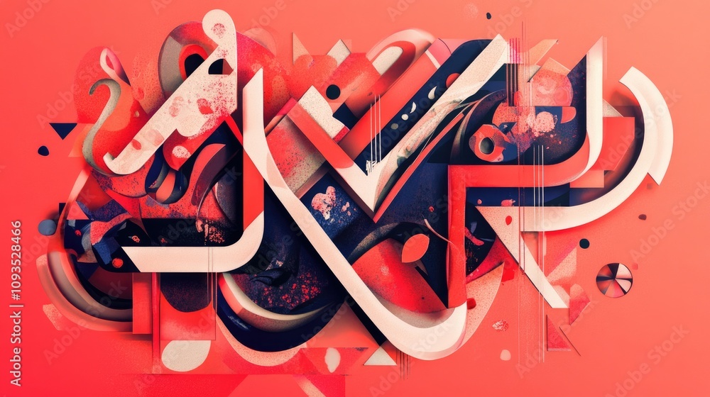 Poster abstract 3d shapes, vibrant colors, and geometric patterns create a dynamic composition.