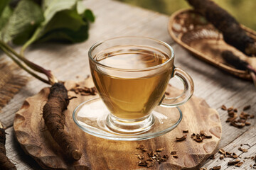 Burdock root tea on a table