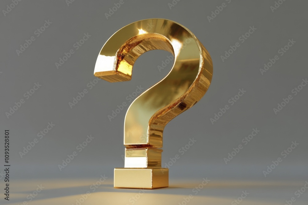 Poster a single golden question mark on a plain white background, perfect for asking questions or seeking a