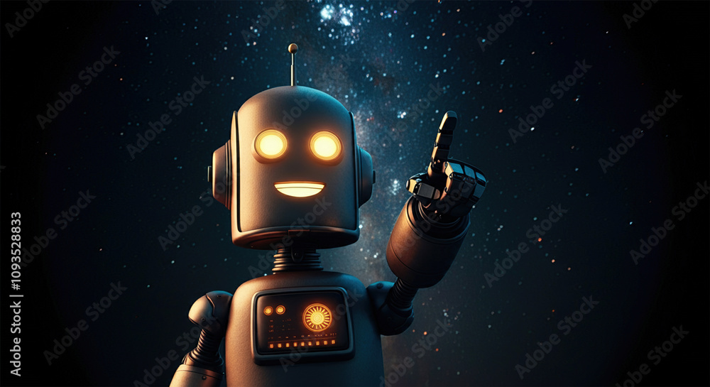 Poster the appearance of a friendly, cute artificial intelligence robot. robot-human communication and the 