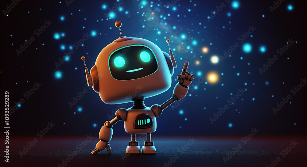 Poster the appearance of a friendly, cute artificial intelligence robot. robot-human communication and the 