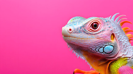 Fototapeta premium Vibrant Lizard Against a Pink Backdrop Showcasing Nature's Colorful Diversity in the Animal Kingdom