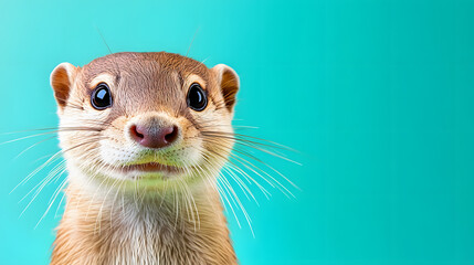 Curious Otter Gazes Playfully Against a Vibrant Eco-Friendly Backdrop of Soft Green Hues