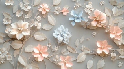 Obraz premium Elegant Paper Flowers and Leaves Design