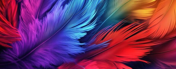 Fototapeta premium Colorful feathers background, colorful feather texture