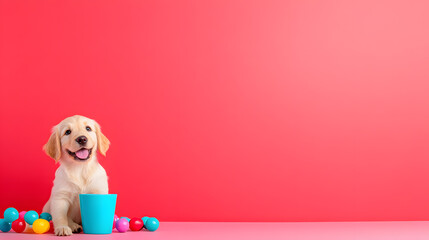 Fototapeta premium Happy Puppy Enjoys Colorful Balls in a Vibrant Setting Full of Cheer and Playfulness