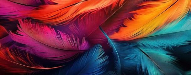 Fototapeta premium Colorful feathers background, colorful feather texture