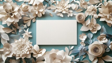 Elegant Paper Flowers Surround Blank Card