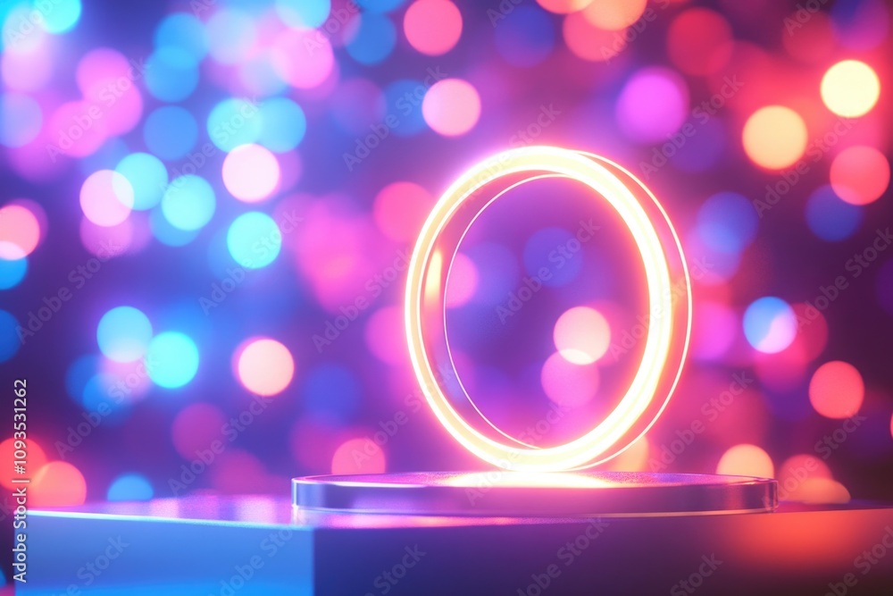Poster neon ring displayed on a colorful background