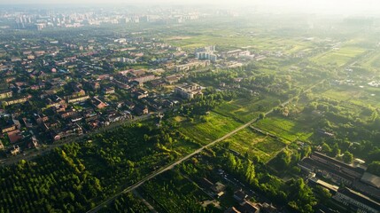 Contrasting Environmental Health: Aerial View of City with Clear Division Between Clean and Polluted Areas