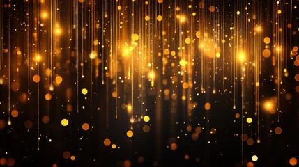 Golden glitter rain falling on black background.