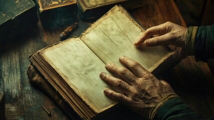 Aged Hands Gently Turn Ancient Book Pages