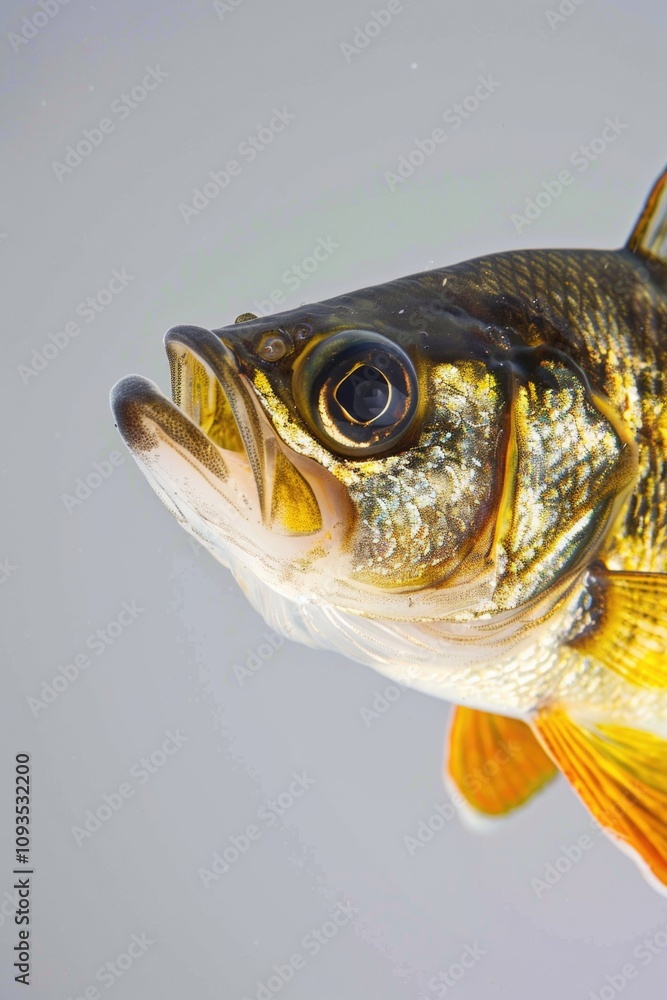 Poster A close-up view of a fish on a white surface, great for background or texture usage