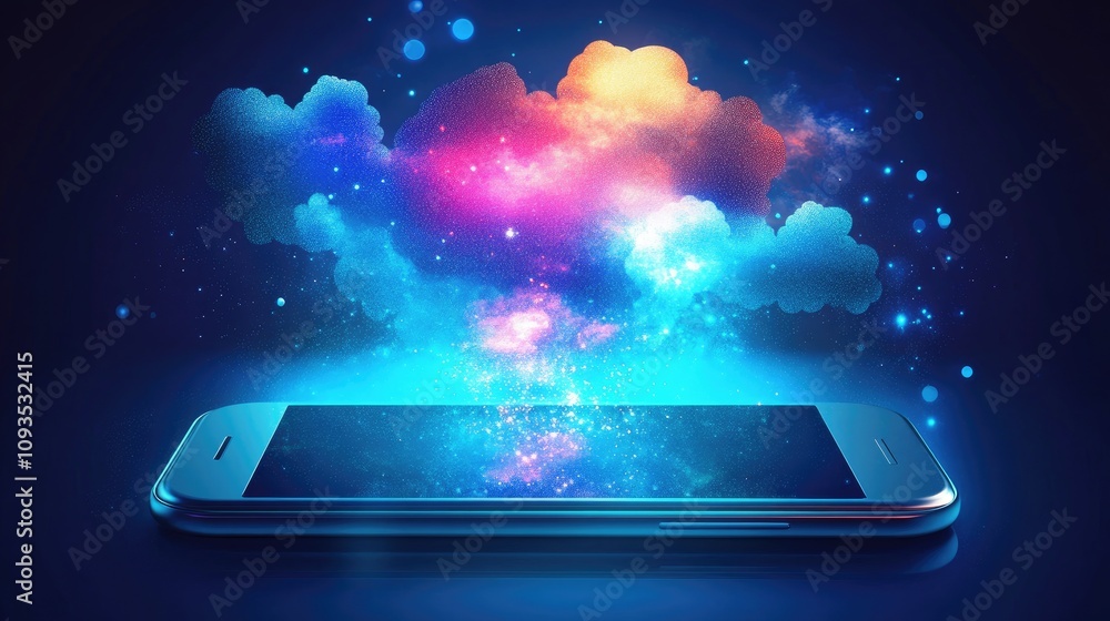 Canvas Prints colorful cloud computing emerging from smartphone.