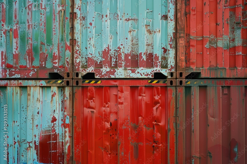 Poster close-up shot of a red and blue container with intricate details