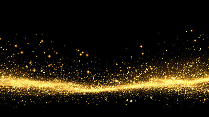 Gold dust falling on the ground on black background. Shimmering Gold Dust. Illustration