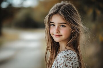 Fototapeta premium A young girl with long hair posing for a camera shot