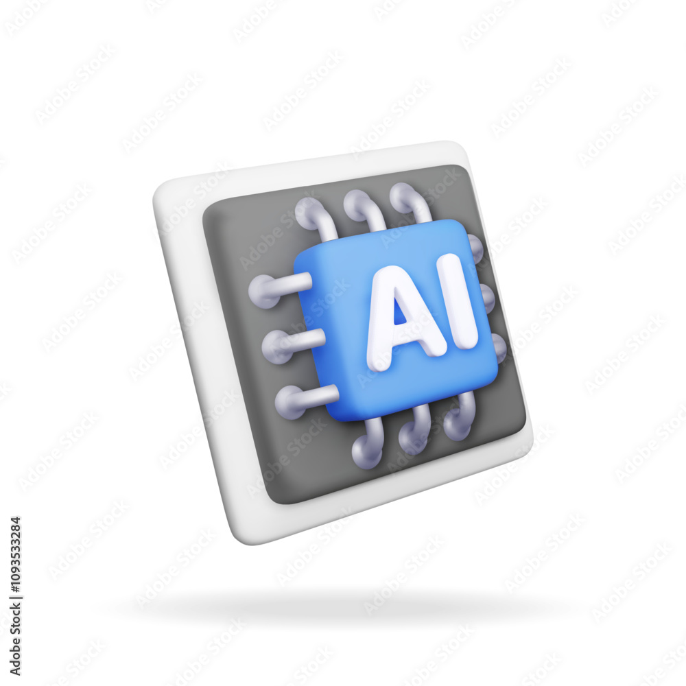Poster 3d ai chip isolated on white. render artificial intelligence chipset set icon. ai processor in busin