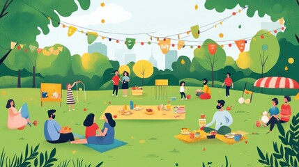 Happy Park Picnic Gathering Friends Enjoying Summer Day