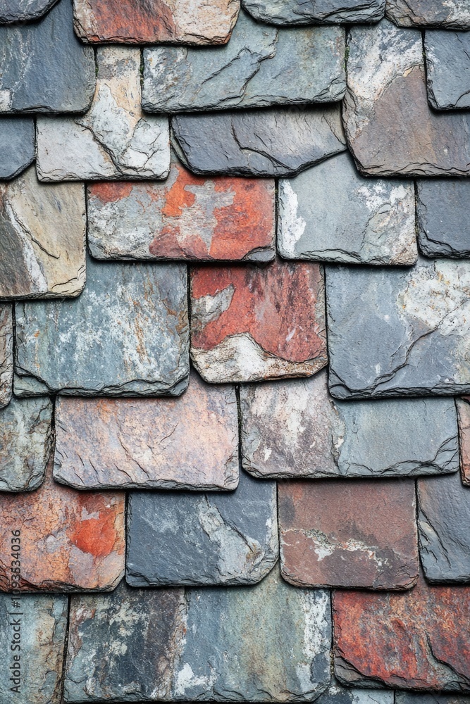 Poster a detailed view of a stone roof with texture and weathering