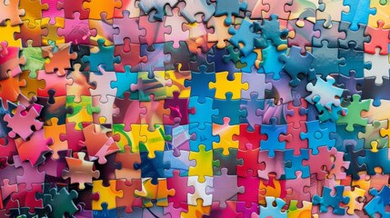 A vibrant jigsaw puzzle with pieces of various shapes, sizes
