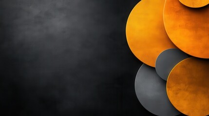 A visually striking offset arrangement of circular shapes in bright orange and muted gray tones against a dark canvas, conveying contrast and artistic expression.