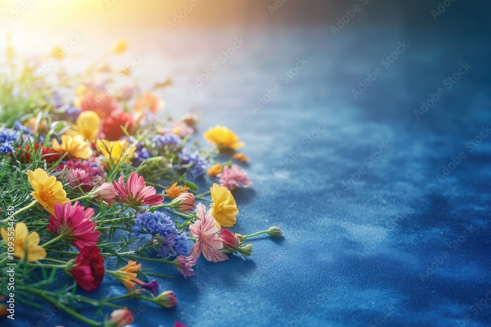 Aufkleber a vibrant arrangement of colorful flowers sits atop a blue surface, perfect for adding a pop of colo