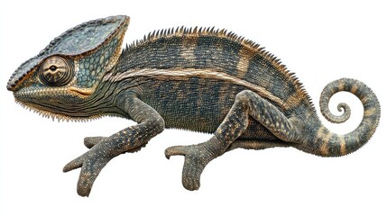 Fototapeta premium Side profile of a chameleon on white background.