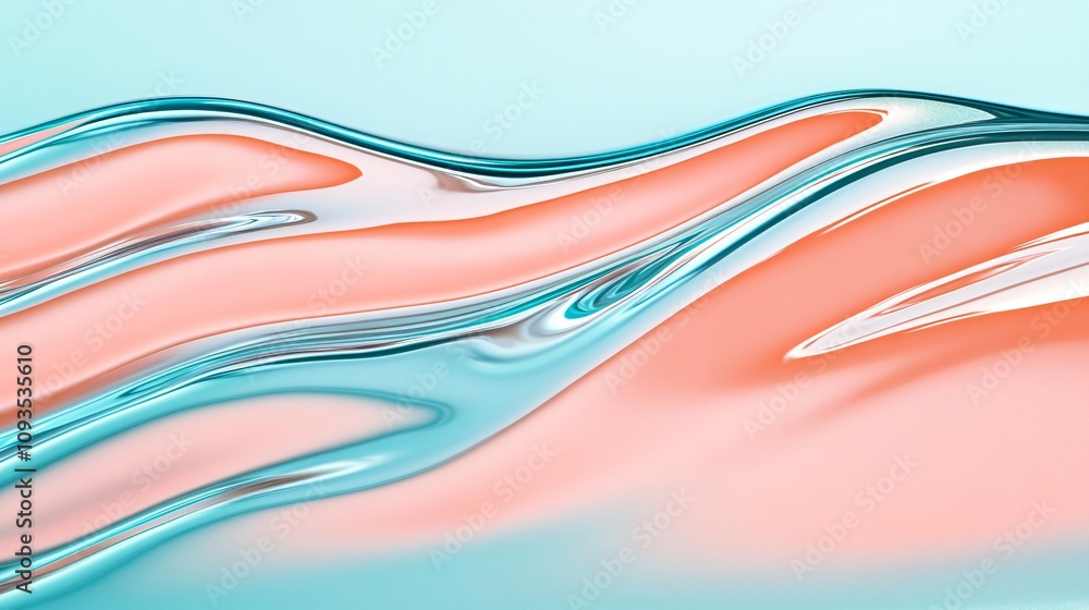 Poster smooth flowing waves in coral pink and turquoise colors. abstract fluid art background with wavy lin