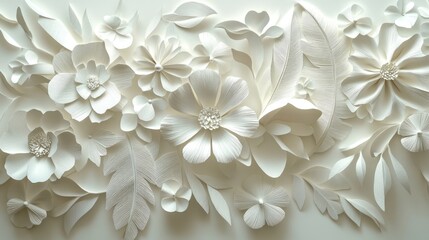 Elegant White Paper Flowers and Leaves Design