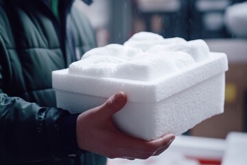 A person holds a box of sugar cubes, suitable for food or drink related scenes