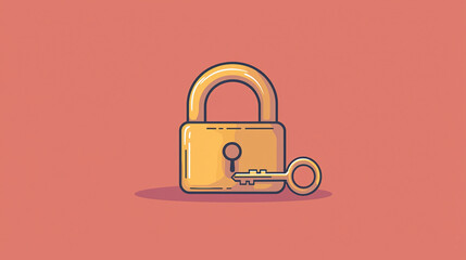 Golden padlock being unlocked with key on pink background