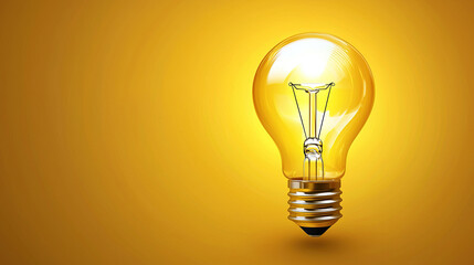 Light bulb shining brightly on yellow background