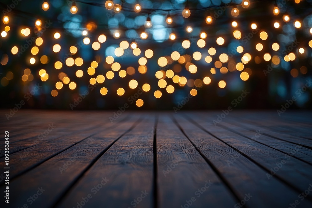 Aufkleber a wooden floor with a string of lights in the background, perfect for use in events, parties or even